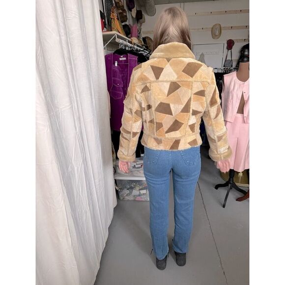 Vintage Suede Patchwork Brown+Tan+Beige Zip Up Jacket - Picture 4 of 6